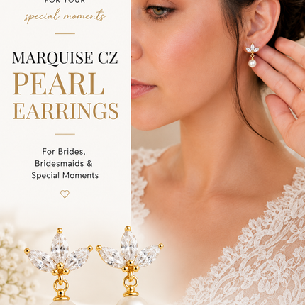 Marquise CZ Pearl Drop Bridal Earrings
