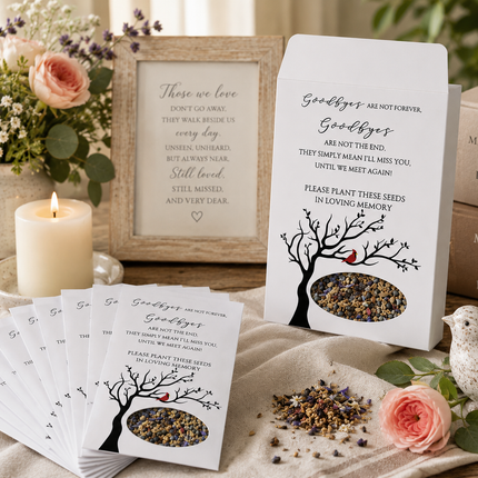 Memorial Seed Packets (25 Pack) – Wildflower or Sunflower Seeds – Funeral Favors