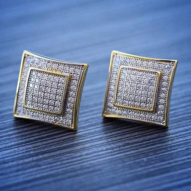 Men's Solid 14k Gold Large Square Lab Diamond Screw Back Earrings