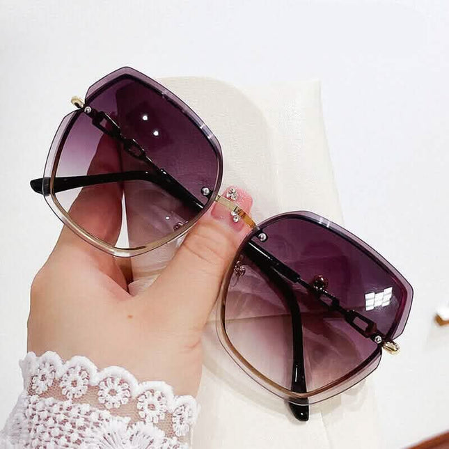 Metal Trimming Oversized Rhinestones Gradient Sun Glasses