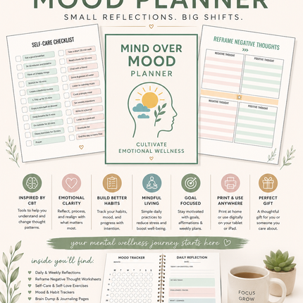 Mind Over Mood Planner – 41-Page CBT-Based Mental Wellness Workbook (Printable PDF)