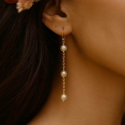 Freshwater Pearl Trio Drop Earrings – Sterling Silver or Gold Filled