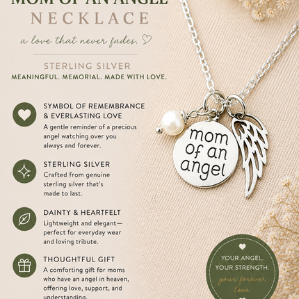 Mom of an Angel Necklace - Sterling Silver Jewelry - Miscarriage Memorial