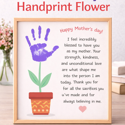 Mother’s Day Handprint Flower Printable Gift | Kids DIY Keepsake Art | Instant Download Mom Gift | Preschool Craft | Handprint Template