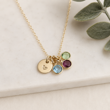 Mom Heart & Birthstone Necklace – Personalized Family Necklace