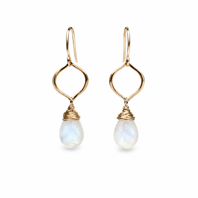14k Gold Filled Moonstone Wire Wrapped Briolette Drop Earrings | OOAK