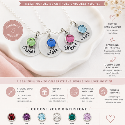Mother's Birthstone and Name Disc Necklace