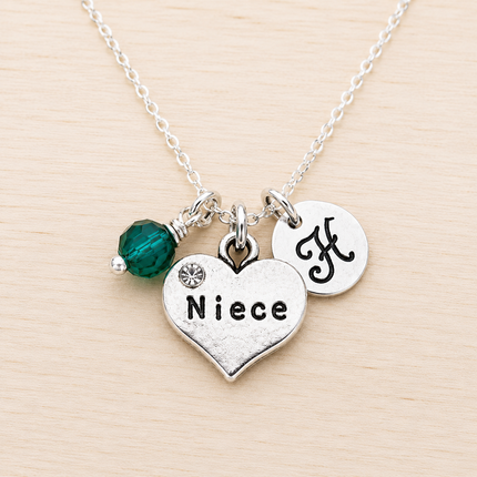 Niece Necklace – Sterling Silver with Birthstone & Initial Charm