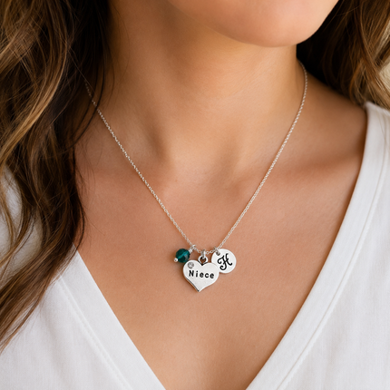 Niece Necklace – Sterling Silver with Birthstone & Initial Charm