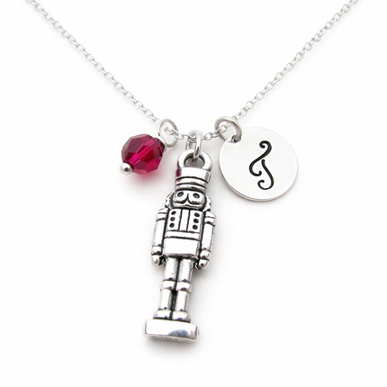 Nutcracker Necklace – Sterling Silver with Birthstone & Initial Charm