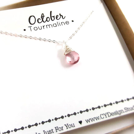 Pink Tourmaline - October Birthstone - Sterling Silver Necklace
