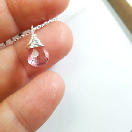 Pink Tourmaline - October Birthstone - Sterling Silver Necklace
