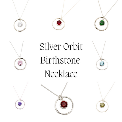 Orbit Birthstone Necklace – Sterling Silver Circle Pendant