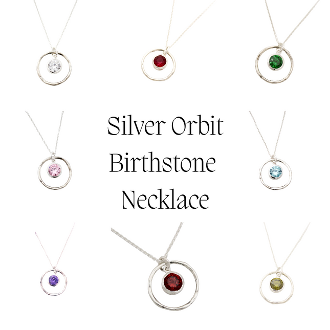Orbit Birthstone Necklace – Sterling Silver Circle Pendant