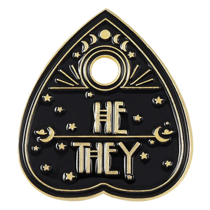 He / They Ouija Planchette Pronoun Enamel Pin – Spooky Pronouns Pin