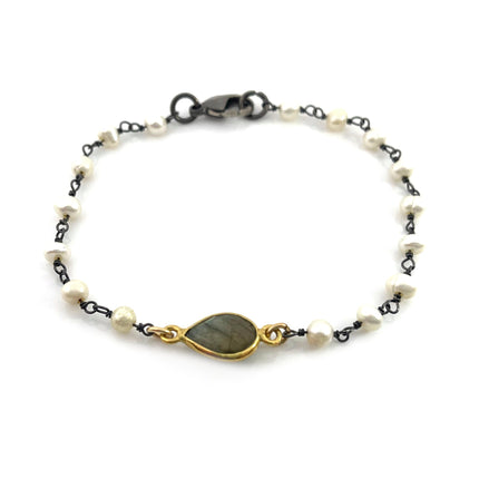 Mixed Metal Labradorite and Pearl Oxidized Bracelet