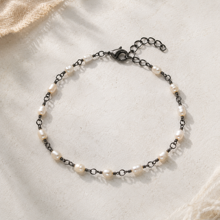 Oxidized Freshwater Pearl Wire Wrapped Bracelet