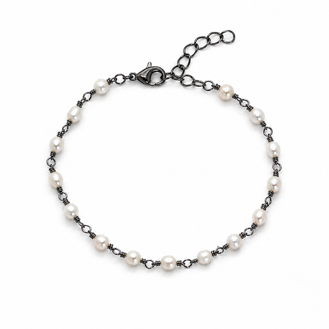 Oxidized Freshwater Pearl Wire Wrapped Bracelet
