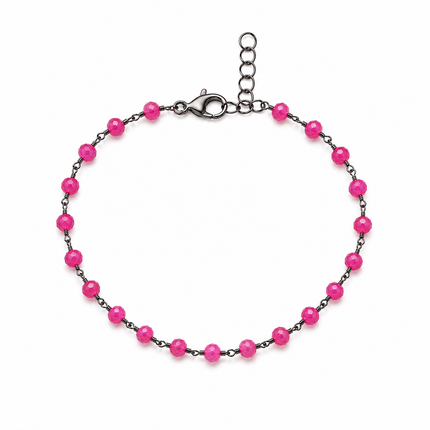 Oxidized Sterling Silver Hot Pink Agate Bracelet