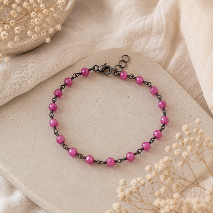 Oxidized Sterling Silver Hot Pink Agate Bracelet