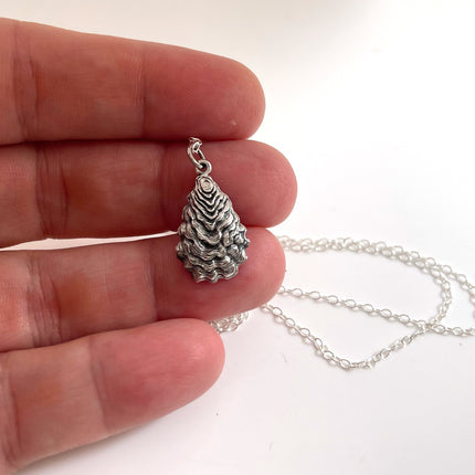Oyster Shell Charm Necklace - Beach Jewelry - Sterling Silver Necklace
