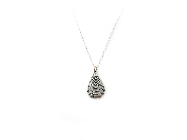Oyster Shell Charm Necklace - Beach Jewelry - Sterling Silver Necklace