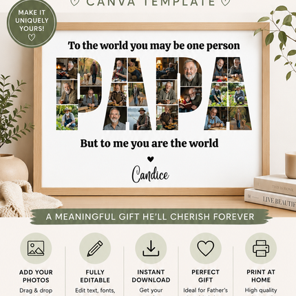 Personalized "PAPA" Photo Collage Printable – Canva Template – Drag & Drop, Instant Download