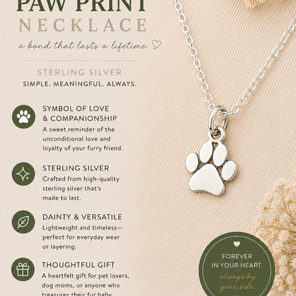 Paw Print Charm Necklace - Sterling Silver Jewelry