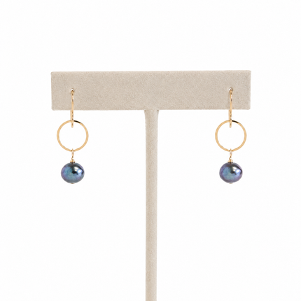 Peacock Freshwater Pearl Circle Earrings | Sterling Silver or Gold Filled