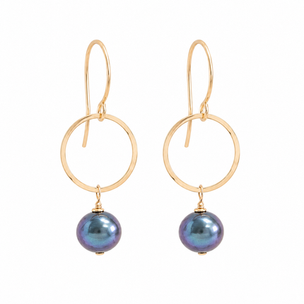 Peacock Freshwater Pearl Circle Earrings | Sterling Silver or Gold Filled