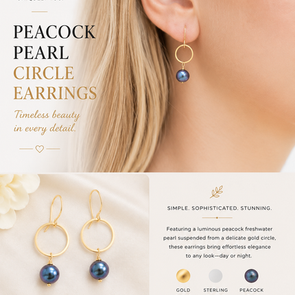 Peacock Freshwater Pearl Circle Earrings | Sterling Silver or Gold Filled