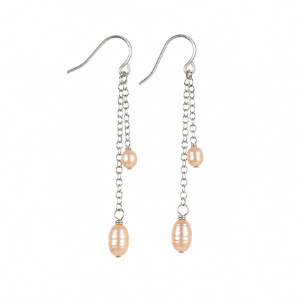 OOAK Freshwater Pearl Duo Chain Drop Earrings