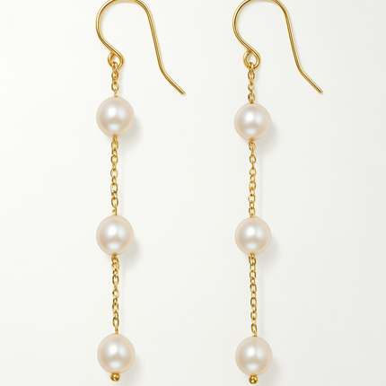 Freshwater Pearl Trio Drop Earrings – Sterling Silver or Gold Filled