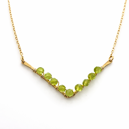 Peridot V Necklace – One-of-a-Kind Gold Filled Wire Wrapped Jewelry