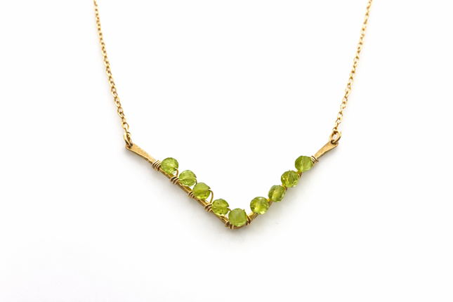 Peridot V Necklace – One-of-a-Kind Gold Filled Wire Wrapped Jewelry