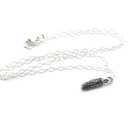 Pickle Charm Necklace - Sterling Silver Jewelry - Handmade Jewelry - Gift for Her