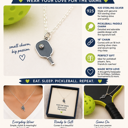 Pickleball Paddle Charm - Sports Pendant - Sterling Silver Necklace - Handmade Jewelry