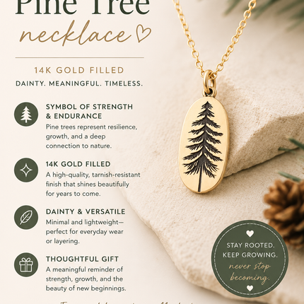 Pine Tree Charm Necklace - Dainty 14k Gold Filled Jewelry