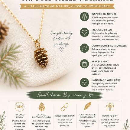 Gold Pinecone Charm 14k Gold Filled Necklace