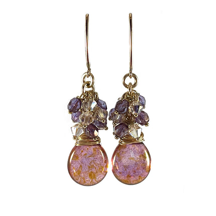 Czech Glass and Swarovski Crystal Cluster Wire Wrapped Earrings