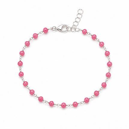 Hot Pink Agate Wire Wrapped Sterling Silver Bracelet