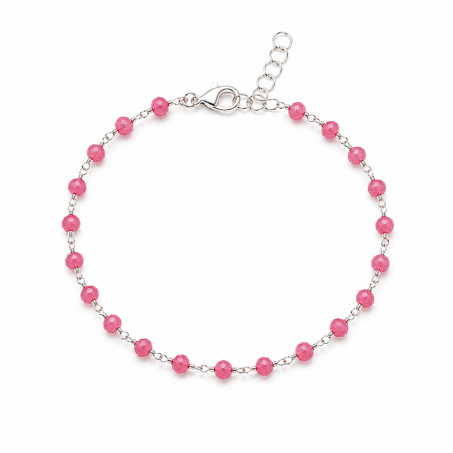 Hot Pink Agate Wire Wrapped Sterling Silver Bracelet