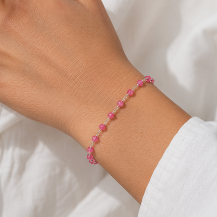Hot Pink Agate Wire Wrapped Sterling Silver Bracelet