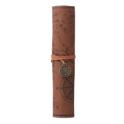 PU Leather Rollup Pen Bag Vintage Creative Map Pencil Case