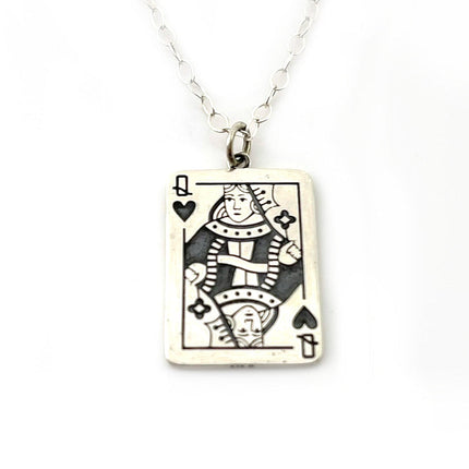 Queen of Hearts Sterling Silver Necklace – Playing Card Pendant on 18" Chain
