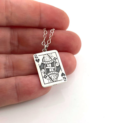 Queen of Hearts Sterling Silver Necklace – Playing Card Pendant on 18" Chain