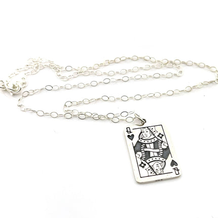 Queen of Hearts Sterling Silver Necklace – Playing Card Pendant on 18" Chain