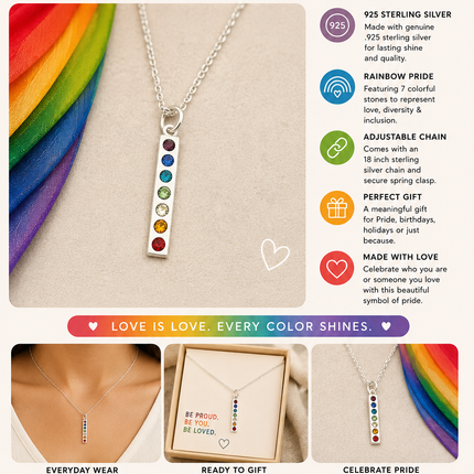 Rainbow Pride 925 Sterling Silver Charm Necklace