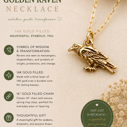 Golden Raven Necklace – 14k Gold Filled Crow Charm on 16" Chain