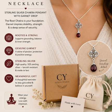 Garnet Root Chakra Necklace – Sterling Silver Chakra Pendant